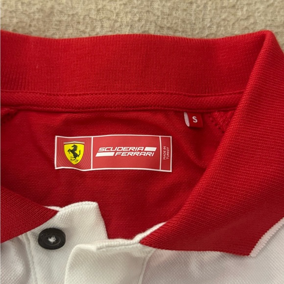 Scuderia Ferrari Polo Shirt Mens Size Small White Red Puma Knit Preppy - Picture 2 of 8